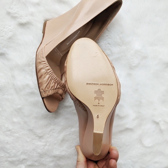 Sigerson Morrison NWT Leather Nude Wedge Heels - Picture 14 of 15